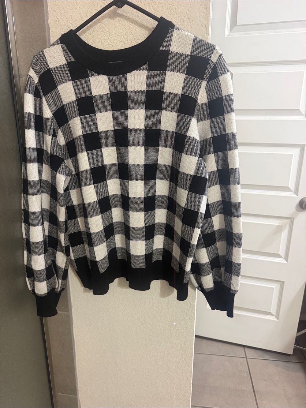 Marled Black & Cream Buffalo Check Crewneck Sweater